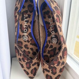 Rothy's Brown and Black Leopard Flats with Blue Trim